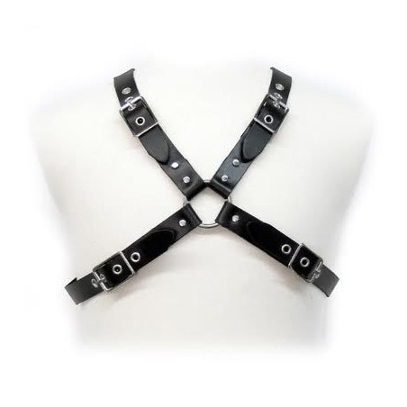Imagen, harness de cuero negro para hombre con correas ajustables en cruz estilo BDSM, online
