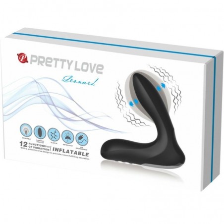 Imagen, estimulador anal inflable PrettyLove Leonard de silicona negra con vibración USB, online