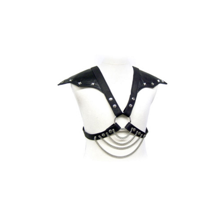 Imagen, arnés leather BDSM para hombre con correas ajustables y cadenas metálicas, online