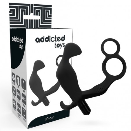 Imagen, Plug anal negro Addicted Toys con vibración y anilla doble para pene y testículos, online
