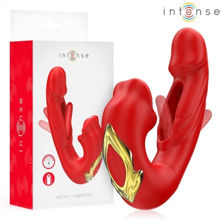 Imagen, vibrador doble NATHY con boca succionadora multifunción rojo, online