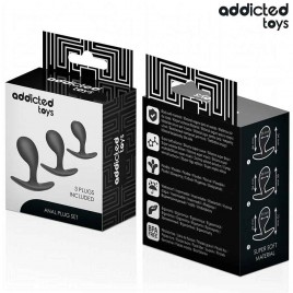 Imagen, set de tres plugs anales de silicona médica con diseño curvado Addicted Toys, online