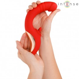 Imagen, vibrador y estimulador Paulina en forma de U rojo de INTENSE con doble motor, online