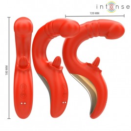 Imagen, vibrador y estimulador Paulina en forma de U rojo de INTENSE con doble motor, online
