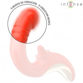 Imagen, vibrador y estimulador Paulina en forma de U rojo de INTENSE con doble motor, online