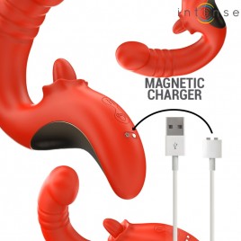 Imagen, vibrador y estimulador Paulina en forma de U rojo de INTENSE con doble motor, online
