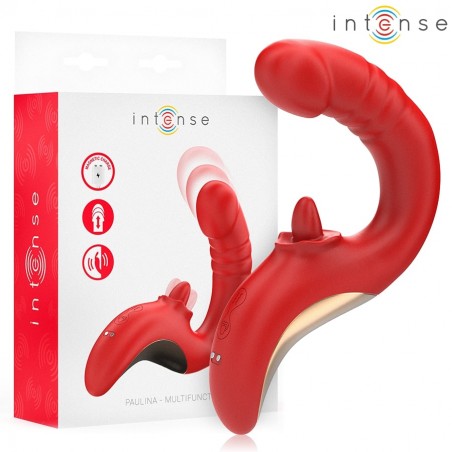 Imagen, vibrador y estimulador Paulina en forma de U rojo de INTENSE con doble motor, online