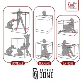 Imagen, cabina BUKKAKE negro y rojo SECRET DOME con luz LED, esposas y bridas KINK CLUB, online
