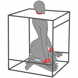 Imagen, cabina BUKKAKE negro y rojo SECRET DOME con luz LED, esposas y bridas KINK CLUB, online