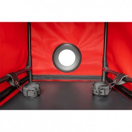 Imagen, cabina BUKKAKE negro y rojo SECRET DOME con luz LED, esposas y bridas KINK CLUB, online