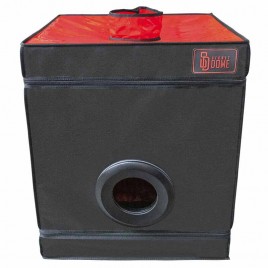 Imagen, cabina BUKKAKE negro y rojo SECRET DOME con luz LED, esposas y bridas KINK CLUB, online