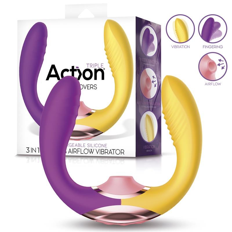 VIBRADOR 3 EN 1 CON SUCCIÓN Y EFECTO FINGER TWO LOVERS