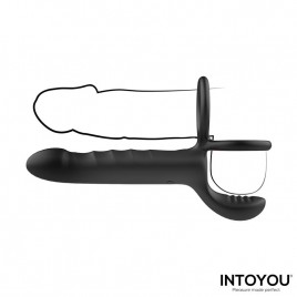 Imagen, anillo doble para pene con dildo texturizado y motor dual, online