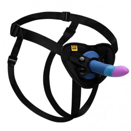 ROMP PICCOLO ARNÉS + DILDO SILICONA TRICOLOR CON VENTOSA 14 CM