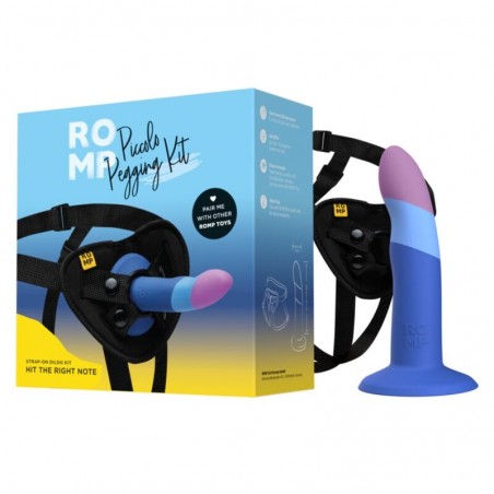 Imagen, arnés strap-on ajustable con dildo silicona tricolor ventosa 14 cm ROMP Piccolo, online
