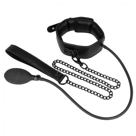 Imagen, collar bondage inflable con cadena de cuero vegano, online